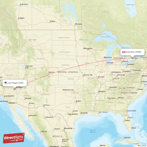 Hamilton - Las Vegas direct flight map