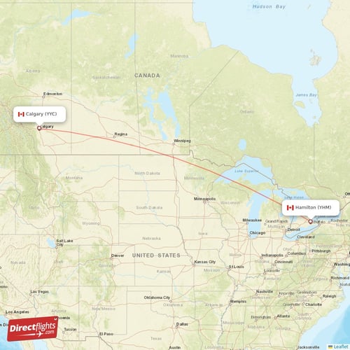 Hamilton - Calgary direct flight map