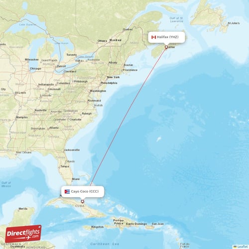 Halifax - Cayo Coco direct flight map