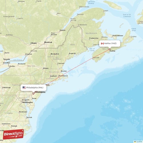 Halifax - Philadelphia direct flight map