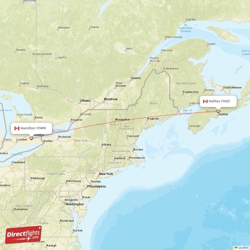 Halifax - Hamilton direct flight map