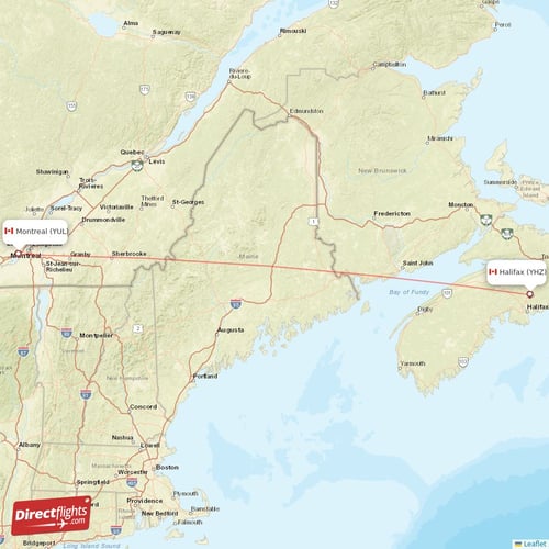 Halifax - Montreal direct flight map