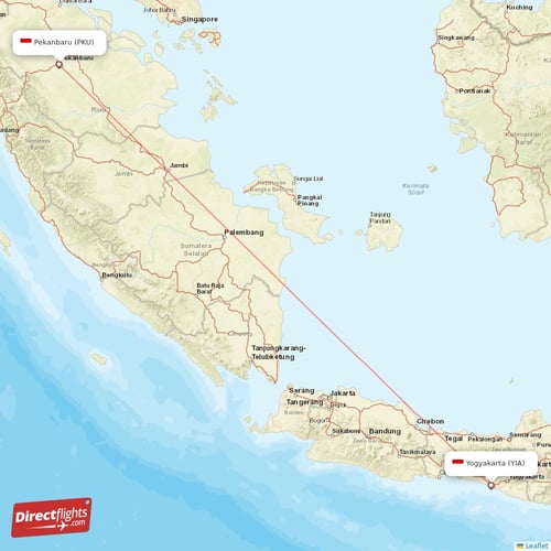 Yogyakarta - Pekanbaru direct flight map