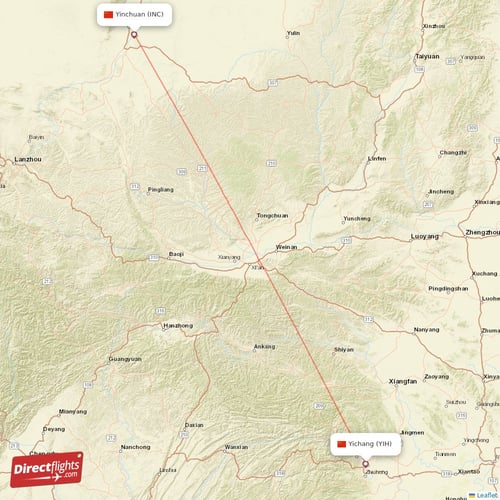 Yichang - Yinchuan direct flight map