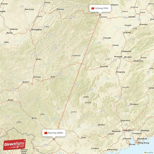 Yichang - Nanning direct flight map