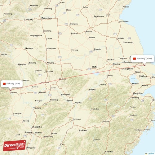 Yichang - Nantong direct flight map