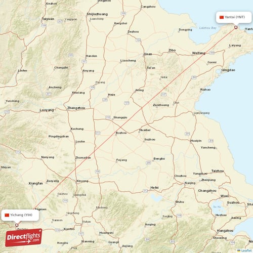 Yichang - Yantai direct flight map