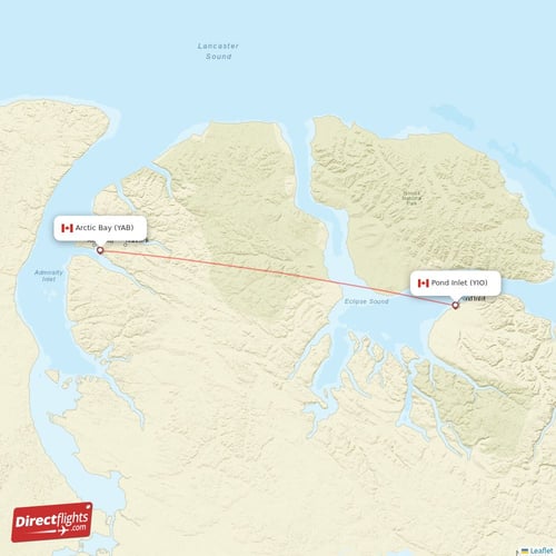 Pond Inlet - Arctic Bay direct flight map
