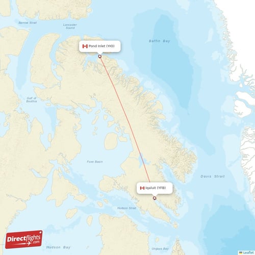 Pond Inlet - Iqaluit direct flight map