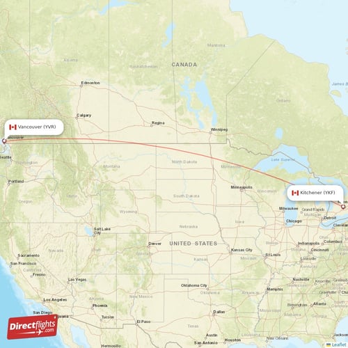 Kitchener - Vancouver direct flight map