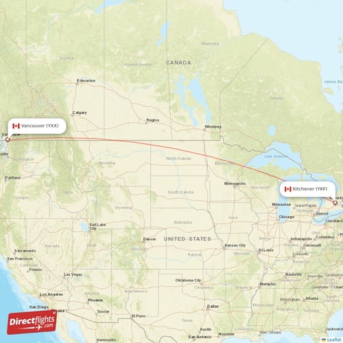 Kitchener - Vancouver direct flight map