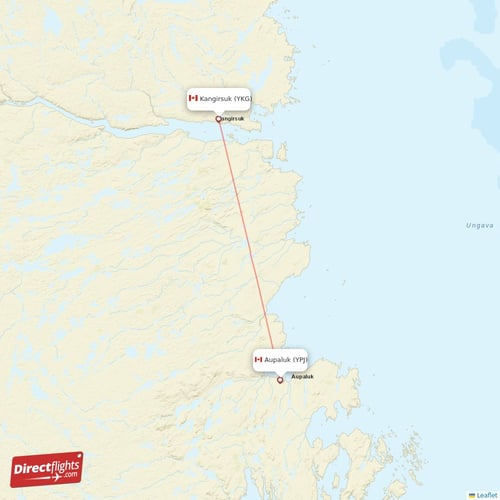 Kangirsuk - Aupaluk direct flight map