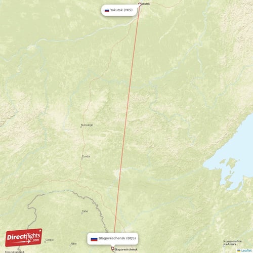 Yakutsk - Blagoveschensk direct flight map