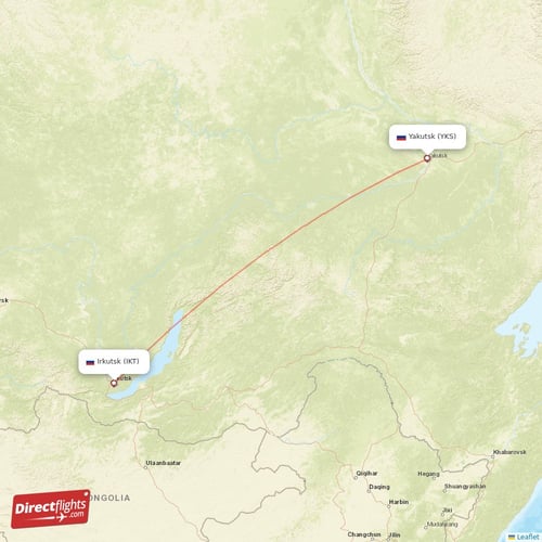 Yakutsk - Irkutsk direct flight map