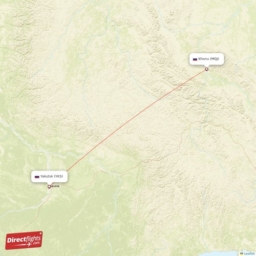 Yakutsk - Khonu direct flight map