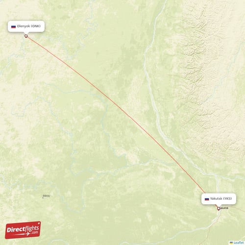 Yakutsk - Olenyok direct flight map