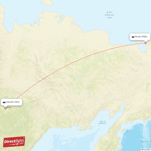 Yakutsk - Pevek direct flight map