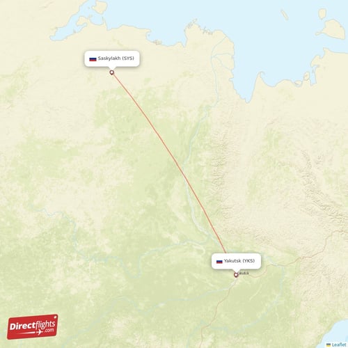 Yakutsk - Saskylakh direct flight map