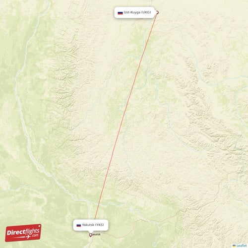 Yakutsk - Ust-Kuyga direct flight map