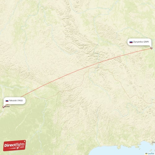 Yakutsk - Zyryanka direct flight map