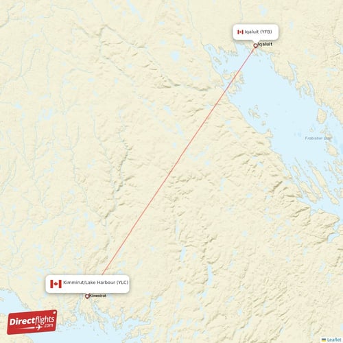 Kimmirut/Lake Harbour - Iqaluit direct flight map
