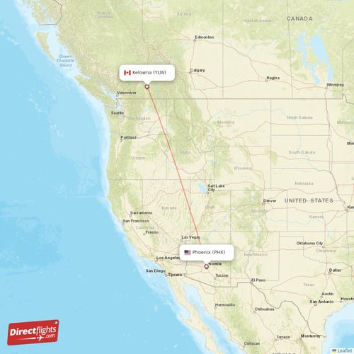 Kelowna - Phoenix direct flight map