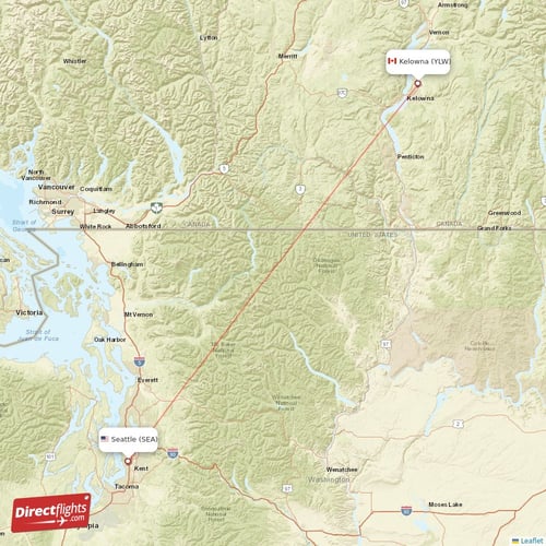 Kelowna - Seattle direct flight map