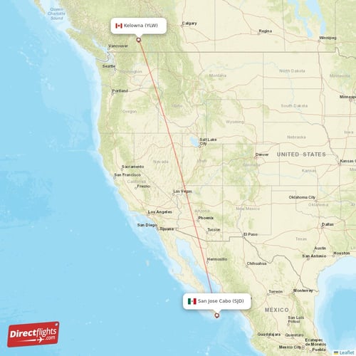 Kelowna - San Jose Cabo direct flight map
