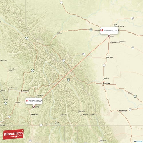Kelowna - Edmonton direct flight map