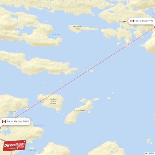 Mary's Harbour - Fox Harbour direct flight map