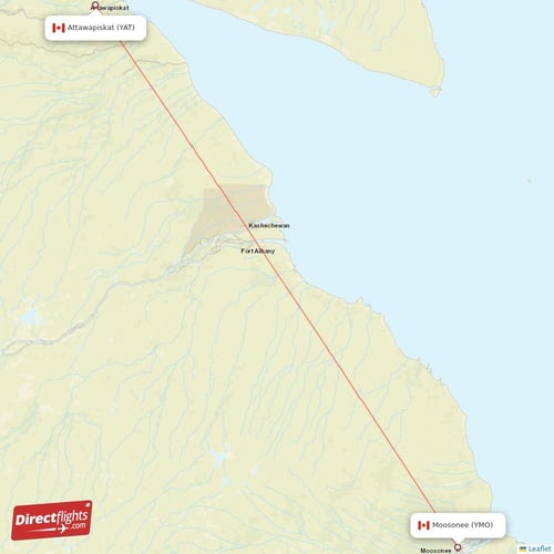 Moosonee - Attawapiskat direct flight map