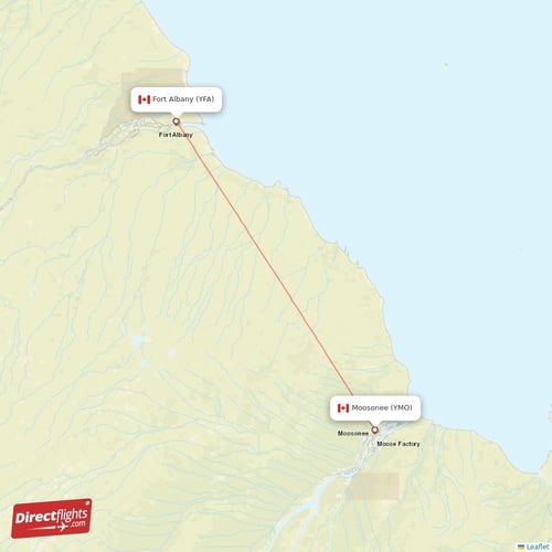 Moosonee - Fort Albany direct flight map