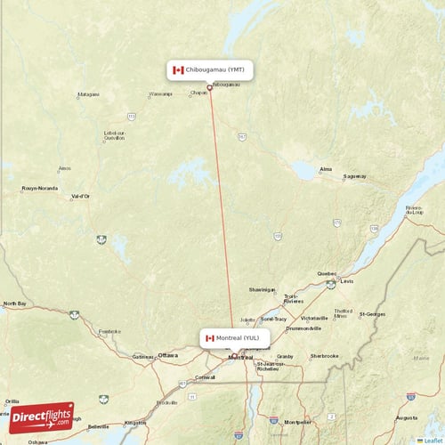 Chibougamau - Montreal direct flight map