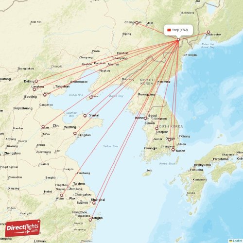 Yanji Map Direct flights from Yanji - 17 destinations - YNJ, China ...