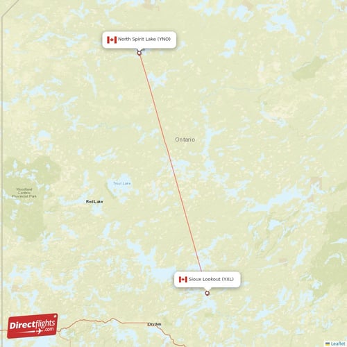 North Spirit Lake - Sioux Lookout direct flight map