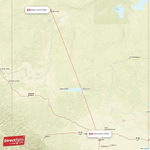 High Level - Edmonton direct flight map