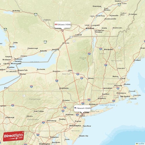 Ottawa - New York direct flight map
