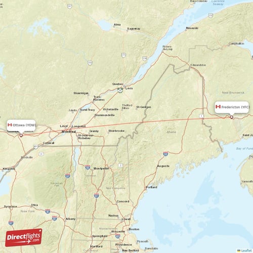 Ottawa - Fredericton direct flight map