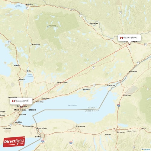 Ottawa - Toronto direct flight map