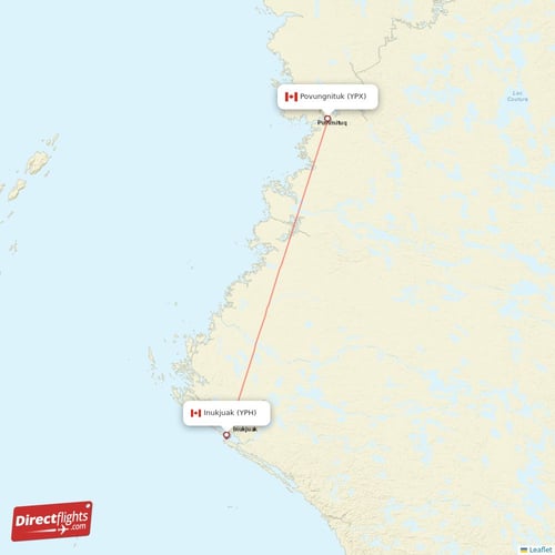 Inukjuak - Povungnituk direct flight map