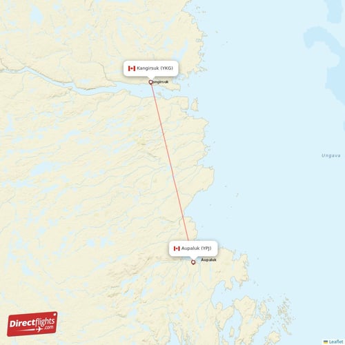 Aupaluk - Kangirsuk direct flight map