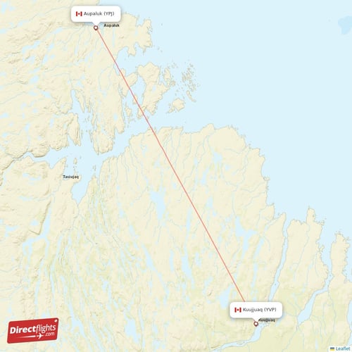 Aupaluk - Kuujjuaq direct flight map