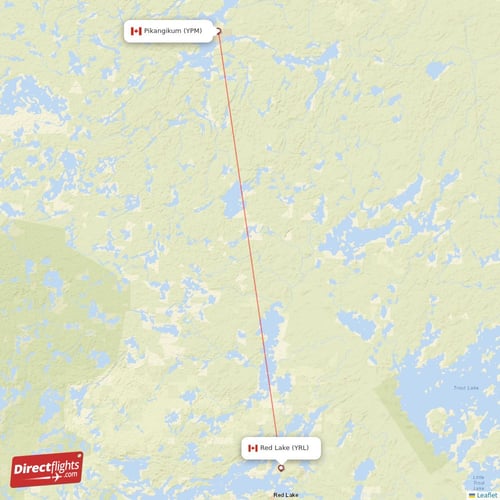 Pikangikum - Red Lake direct flight map