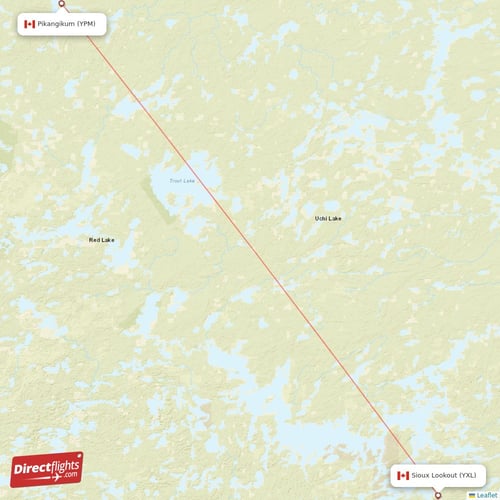 Pikangikum - Sioux Lookout direct flight map