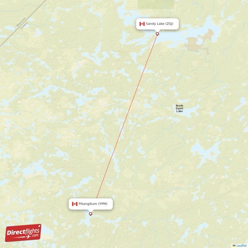 Pikangikum - Sandy Lake direct flight map