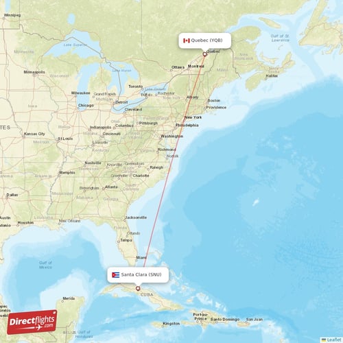 Quebec - Santa Clara direct flight map