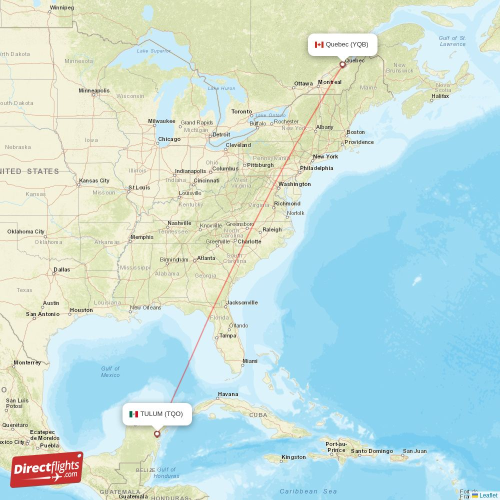 Quebec - TULUM direct flight map