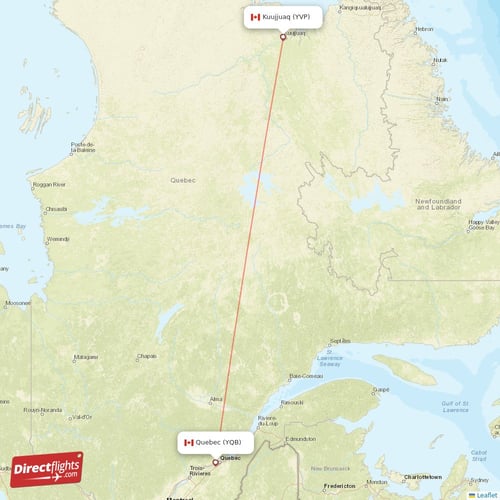 Quebec - Kuujjuaq direct flight map