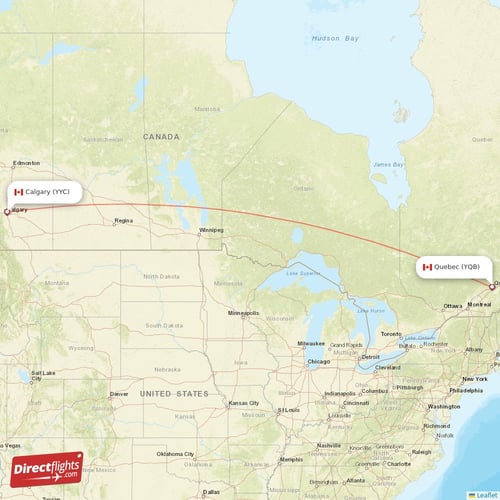 Quebec - Calgary direct flight map