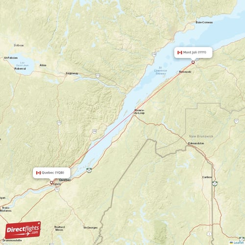 Quebec - Mont Joli direct flight map
